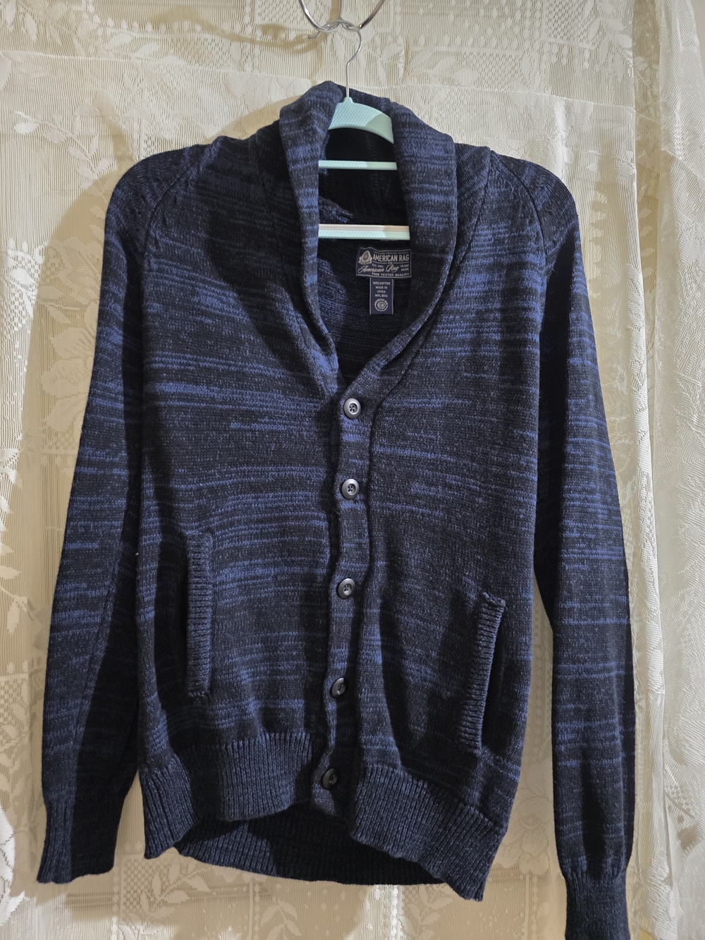 American Rag Shawl Collar Button-Front Women's Sweater - Navy Heather